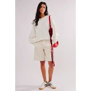 Free People Trish Sweatshirt Top Oversized Slouchy Solid Ribbed Cotton L 284879